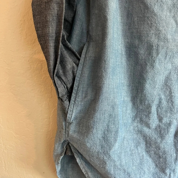 Lands End Denim Shirt Dress, Contrasting Pocket/Sleeves Side Hidden Pockets, M - Picture 10 of 10